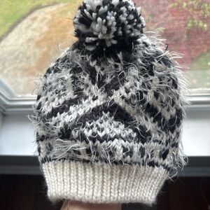 Madden Girl Black and White Fuzzy Pom-Pom Beanie